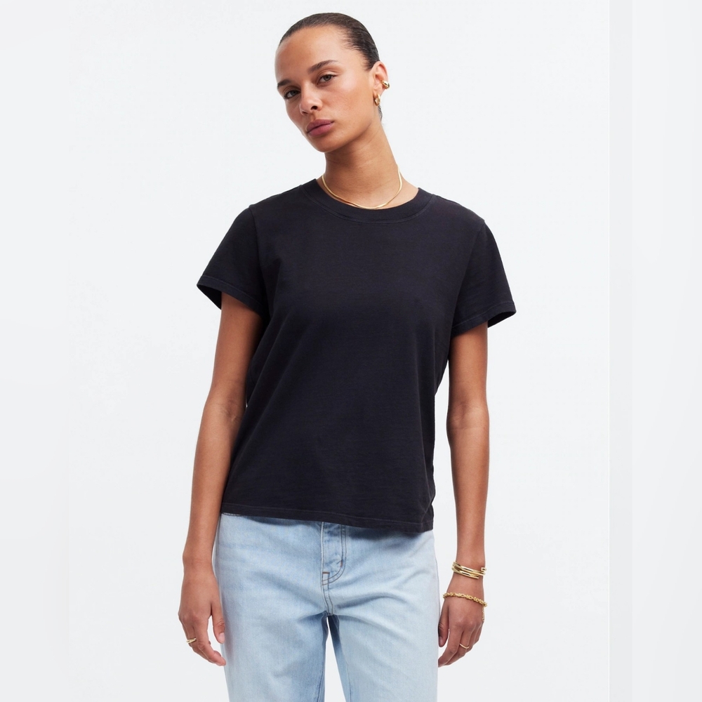 Madewell NWT Eyelet Black Premium Standard 01. The Shrunken Tee XL NQ456 Casual
